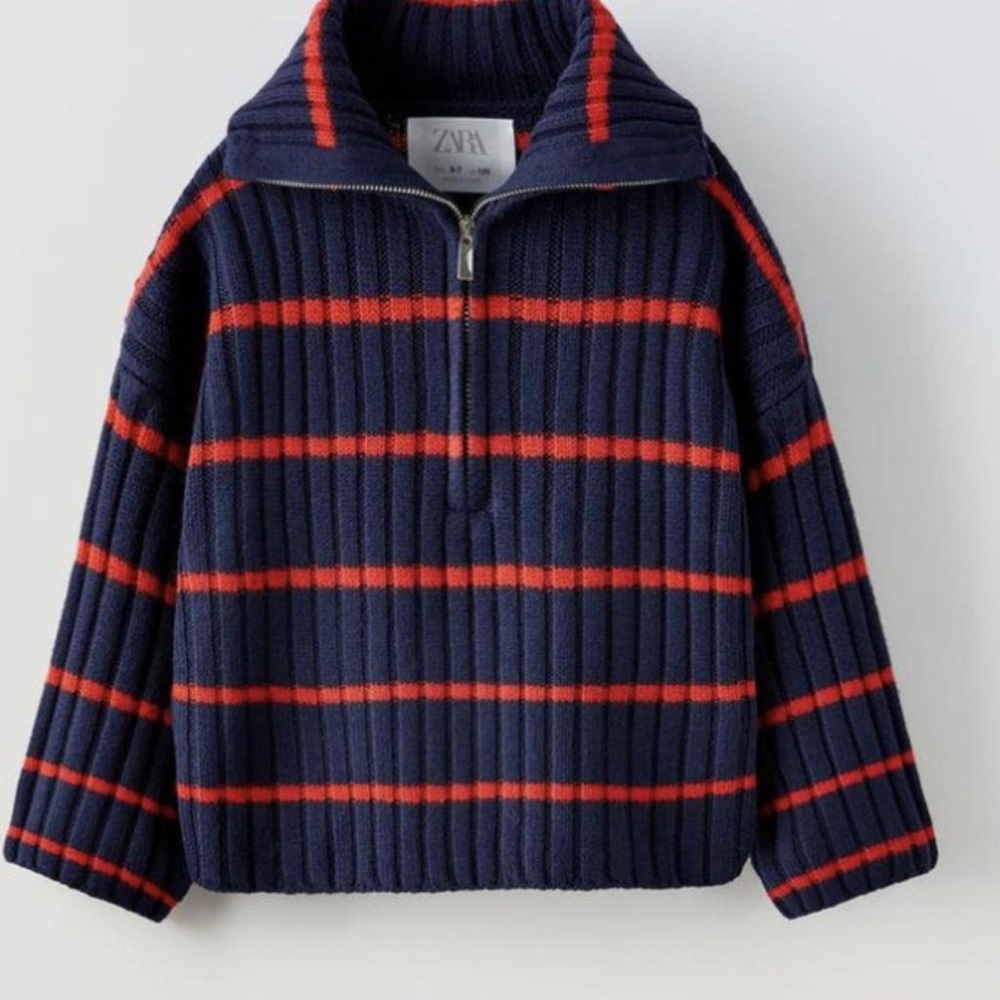 Zara Navy and Red Striped Sweater
